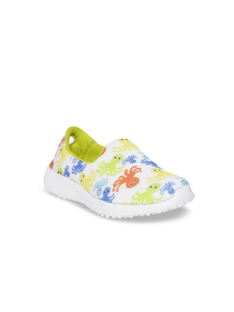 KazarMax Kids White & Green Lightweight Slip-On Sneakers