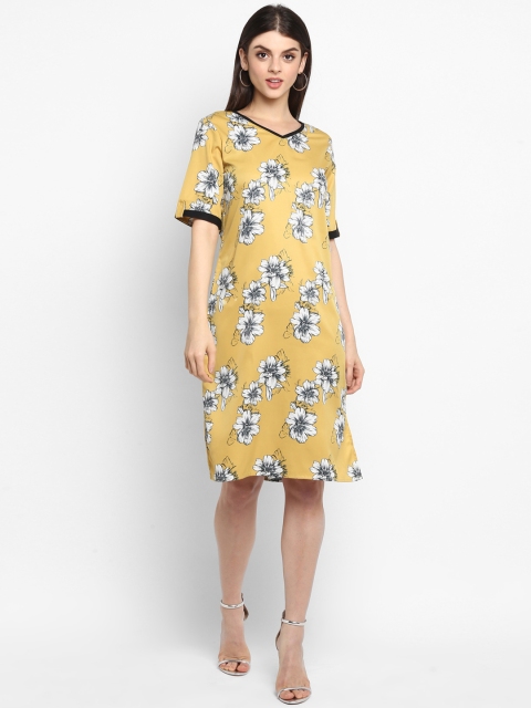Lady Stark Women Yellow Printed A-Line Dress
