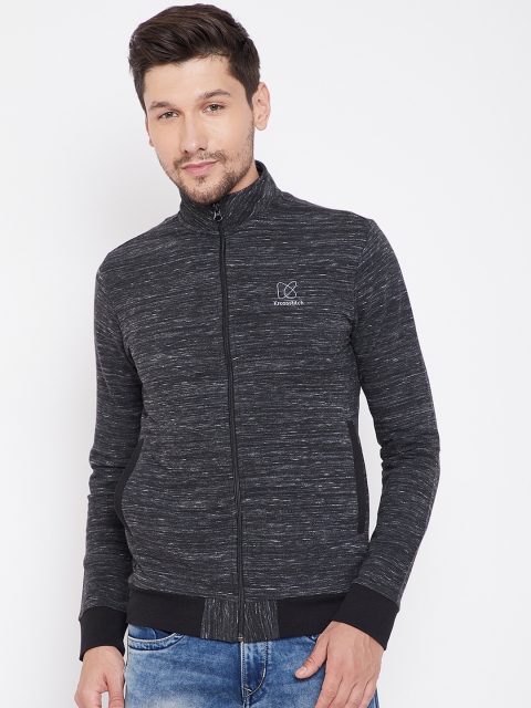KROSSSTITCH Men Charcoal Grey Solid Antimicrobial Front-Open Sweatshirt