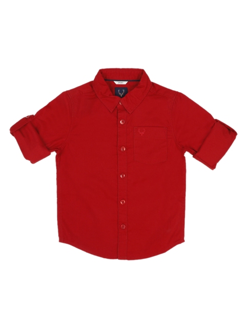 Allen Solly Junior Boys Red Regular Fit Solid Casual Shirt