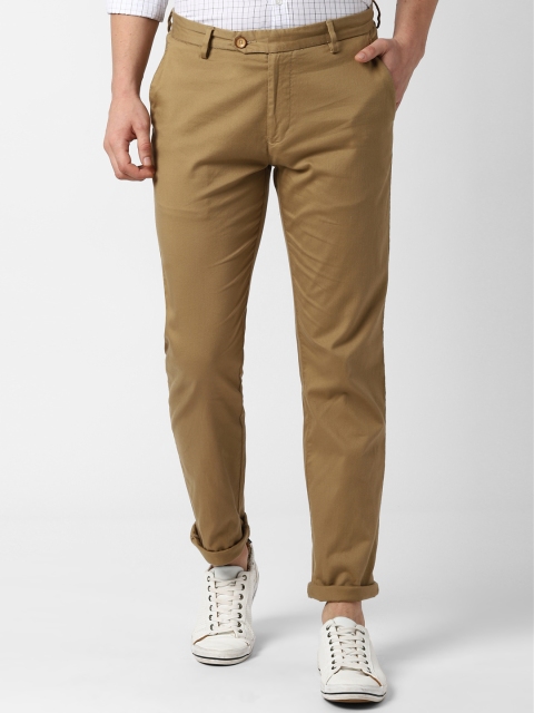 Peter England Casuals Men Khaki Slim Fit Solid Regular Trousers