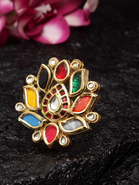 DUGRISTYLE Multicoloured Stone-Studded Handcrafted Adjustable Gold-Plated Finger Ring, Multi
DUGRISTYLE Multicoloured Stone-Studded Handcrafted Adjustable Gold-Plated Finger Ring, Multi