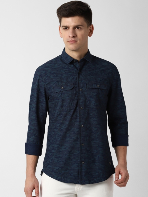 Peter England Casuals Men Navy Blue Slim Fit Printed Casual Shirt