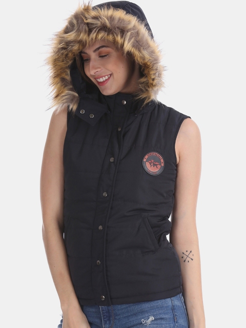 Aeropostale Women Navy Blue Solid Padded Jacket Jacket