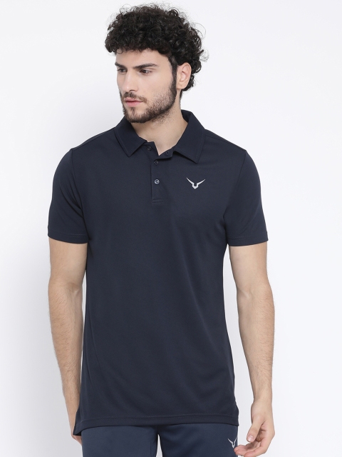 Invincible Men Navy Blue Solid Polo Collar T-shirt