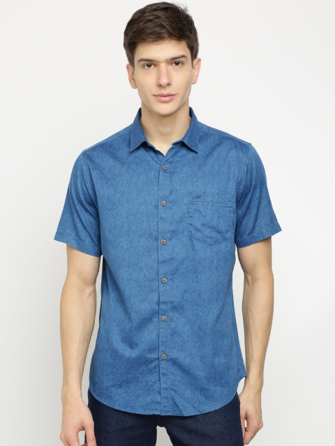 Crocodile Men Blue Slim Fit Self Design Casual Shirt