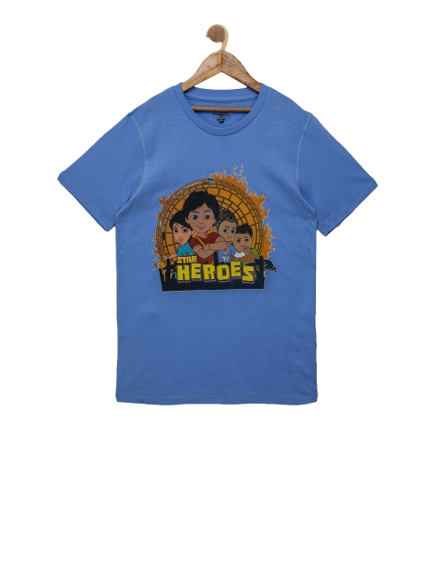 Shiva Boys Blue & Brown Printed Round Neck T-shirt