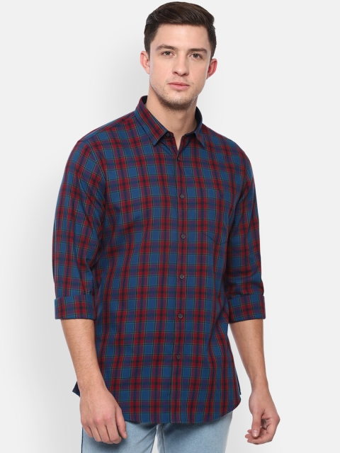Van Heusen Sport Men Navy Blue & Red Slim Fit Checked Casual Shirt