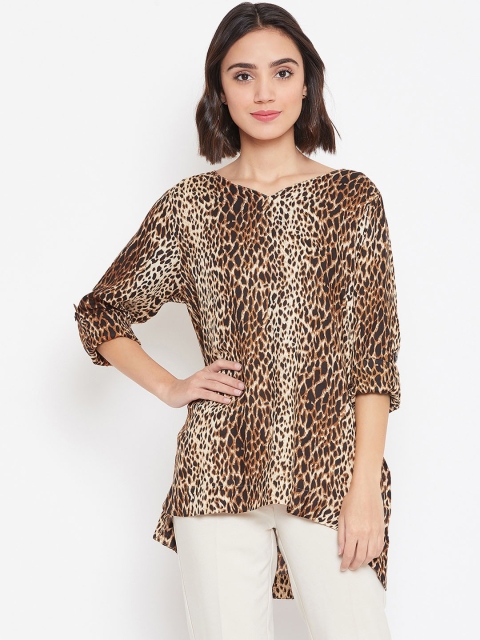 Ruhaans Women Brown Animal Printed High-Low Top