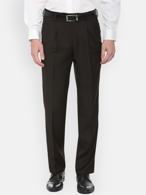 Louis Philippe Men Brown Classic Regular Fit Solid Formal Trousers