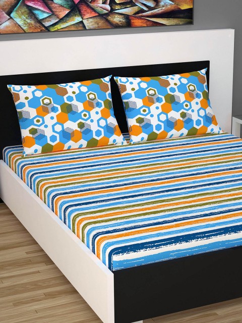 Divine Casa Blue & Orange Striped 144 TC Cotton 1 Queen Bedsheet with 2 Pillow Covers
Divine Casa Blue & Orange Striped 144 TC Cotton 1 Queen Bedsheet with 2 Pillow Covers