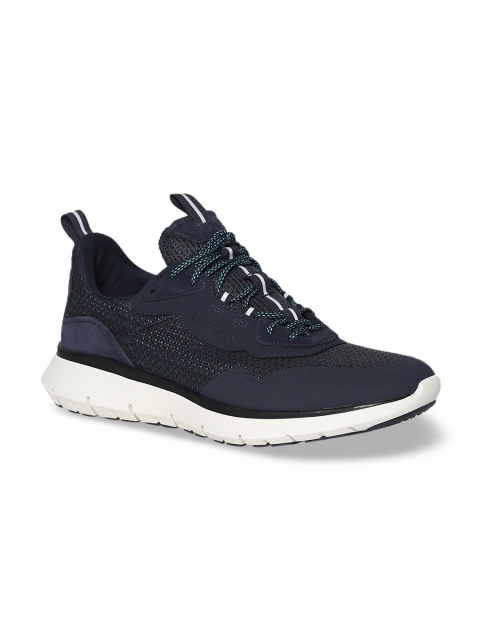 Cole Haan Men Navy Blue Woven Design Mid-Top Sneakers