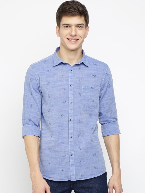 Crocodile Men Blue Slim Fit Printed Casual Shirt