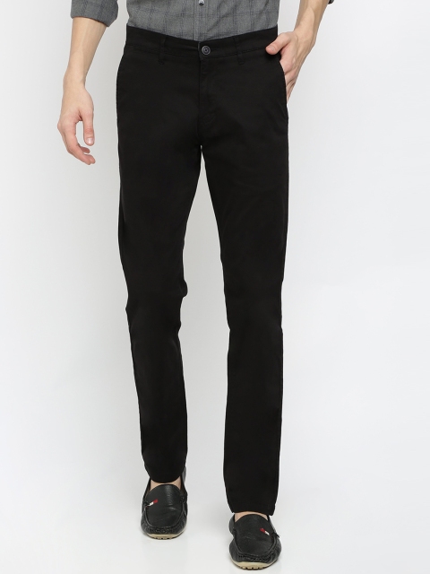 Crocodile Men Black Solid Slim Fit Regular Trousers