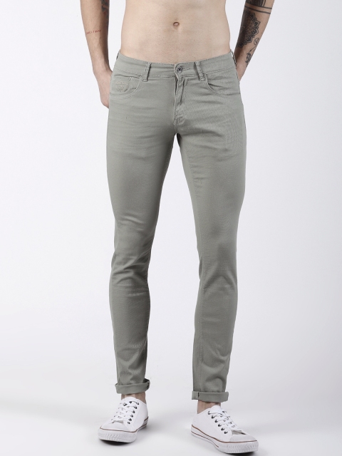Rex Straut Jeans Men Olive Green Slim Fit Mid-Rise Clean Look Jeans