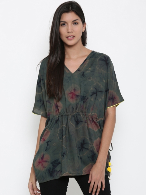 The Kaftan Company Women Green Floral Print Kaftan Top