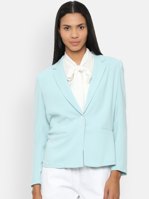 Van Heusen Woman Turquoise Blue Solid Single-Breasted Blazer