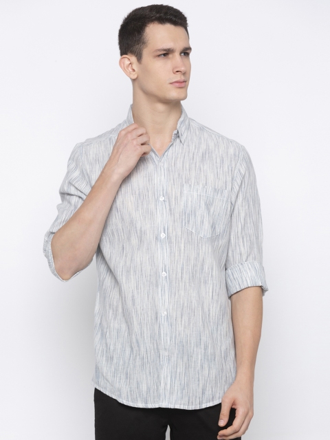 Nick&Jess Men Grey Self Design Slim Fit Casual Shirt