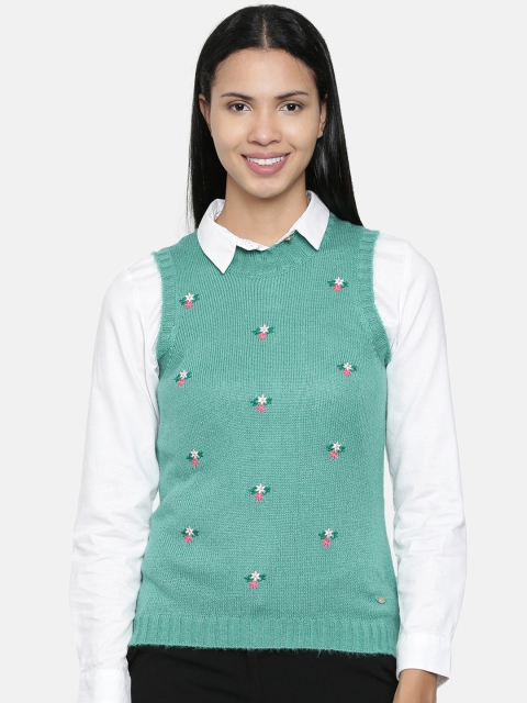 Chumbak Women Teal Green Ribbed Pullover Sweater