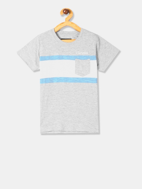 Cherokee Boys Grey & White Colourblocked Round Neck T-shirt