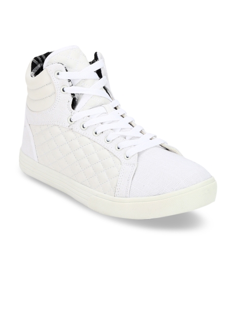 Truffle Collection Men White Quilted Synthetic Mid-Top Sneakers