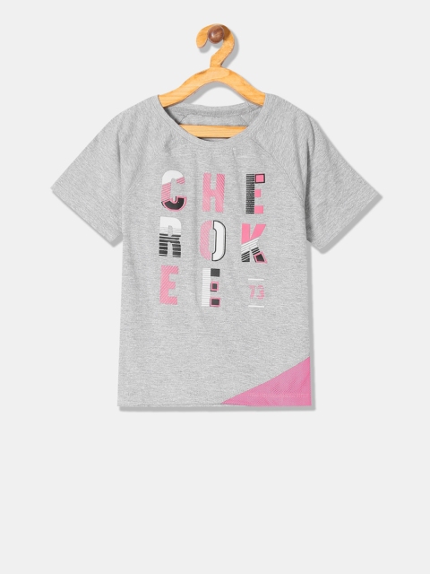 Cherokee Girls Grey Printed Round Neck T-shirt