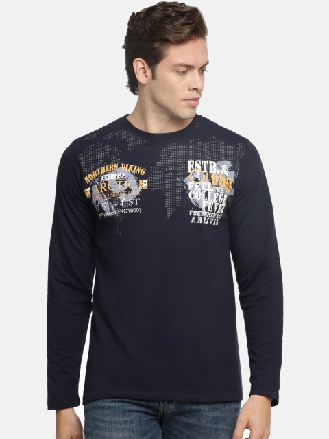 ACTIMAXX Men Navy Blue & White Printed Round Neck T-shirt