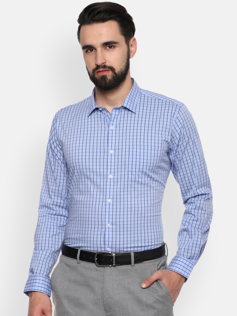 Van Heusen Men Blue Slim Fit Checked Formal Shirt