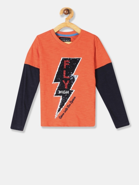 Cherokee Boys Orange & Black Sequinned V-Neck T-shirt