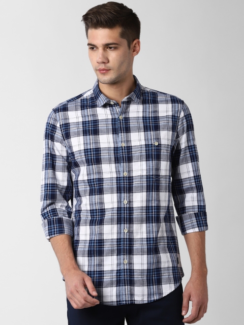 Peter England Casuals Men Navy Blue & White Slim Fit Checked Casual Shirt