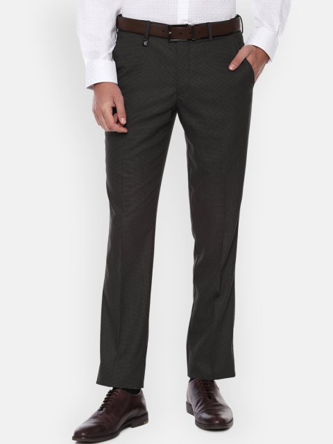 V Dot Men Black Skinny Fit Self Design Formal Trousers