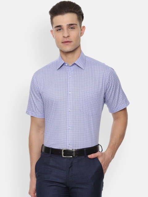 Van Heusen Men Blue & White Regular Fit Checked Formal Shirt