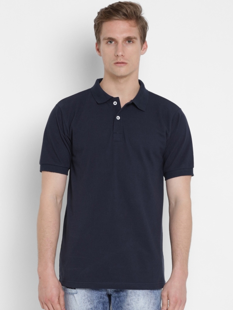 Dais Men Navy Blue Solid Polo Collar T-shirt