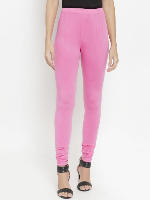 Kiaasa Women Pink Solid High-Rise Churidar-Length Leggings