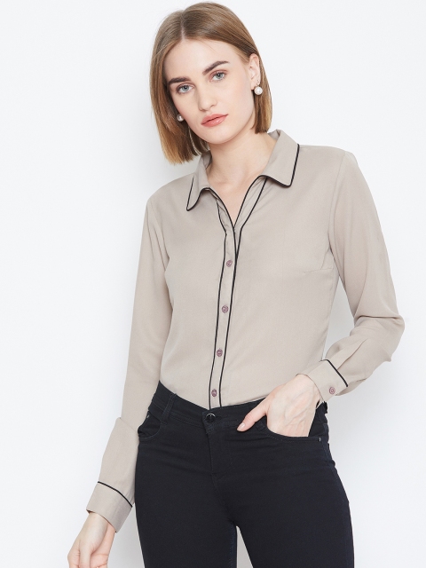 PURYS Women Grey Smart Regular Fit Solid Casual Shirt