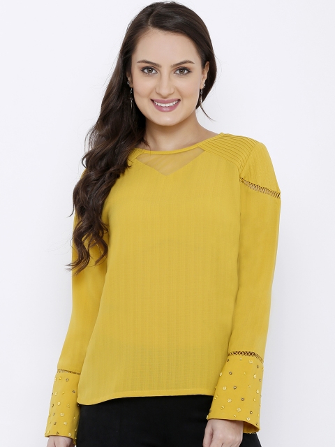Soie Women Yellow Embroidered Top