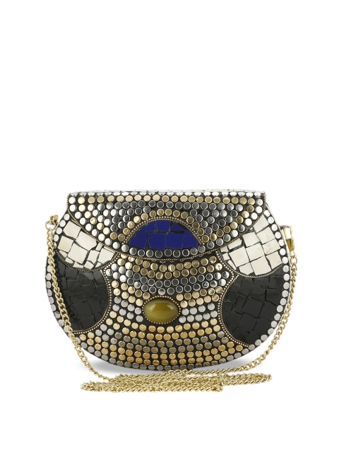 VOILA Black & Gold-Toned Embellished Handmade Brass Clutch