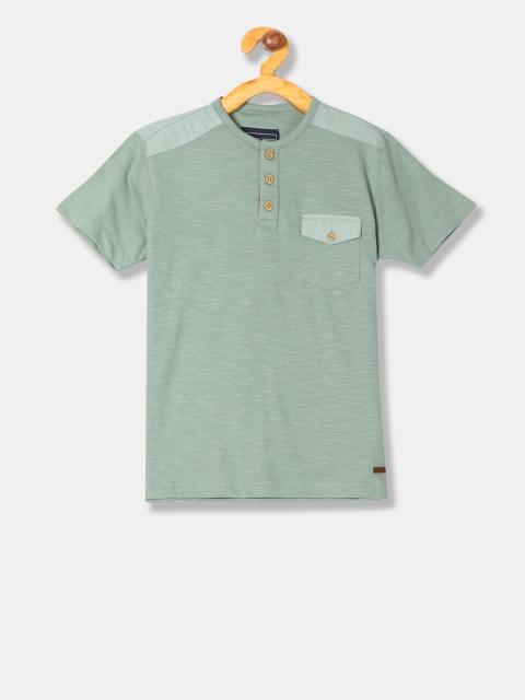 Cherokee Boys Green Solid Henley Neck T-shirt