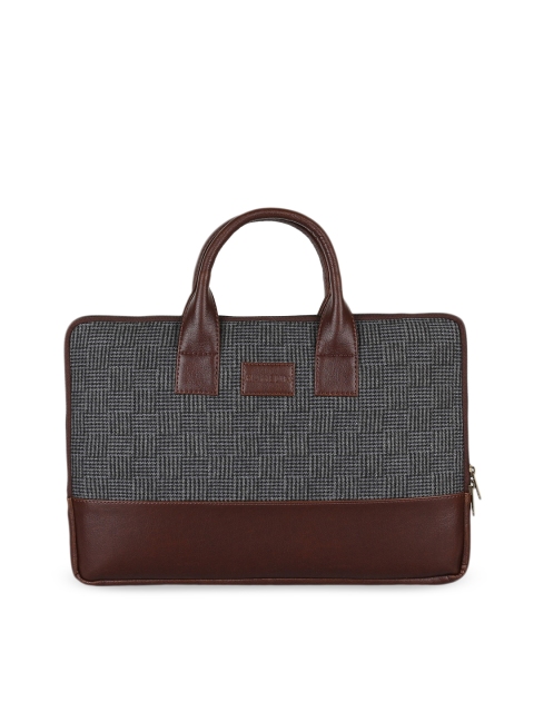 HAMELIN Unisex Charcoal Grey Glen Check Textured Laptop Sleeve