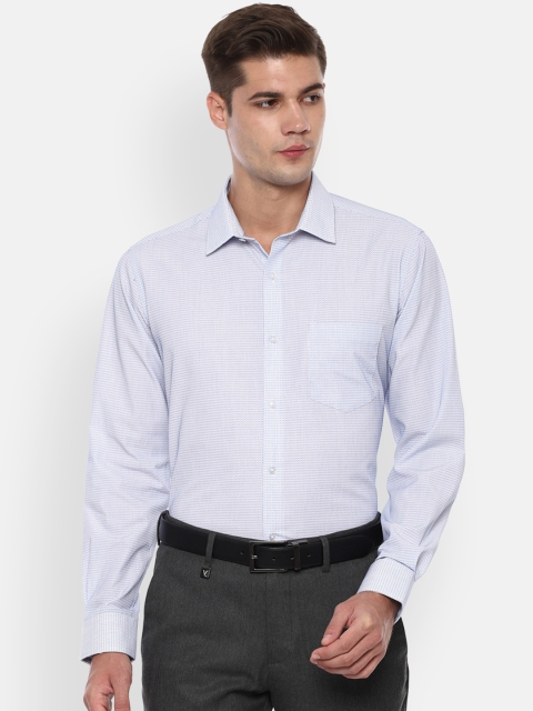 Van Heusen Men Blue & Off-White Striped Regular Fit Formal Shirt