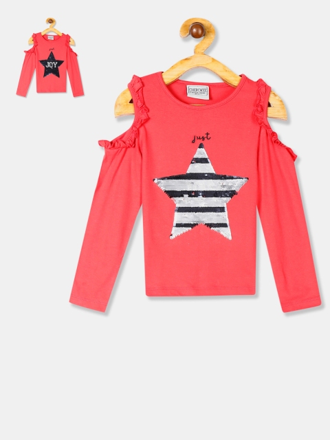 Cherokee Girls Coral Pink Flippy Sequin Top