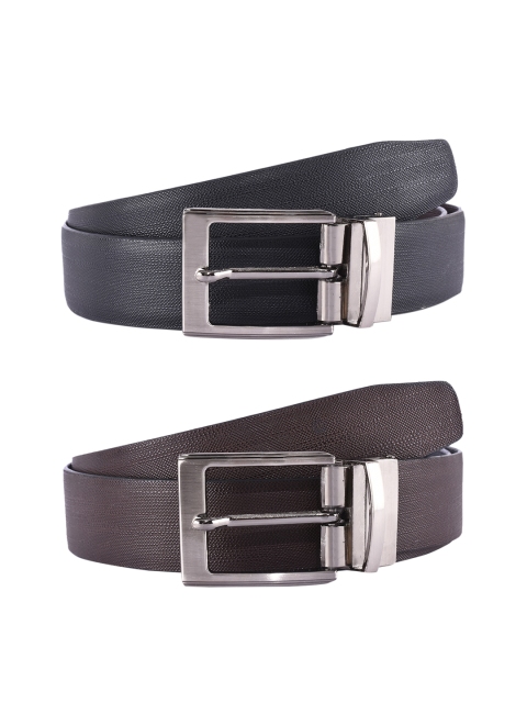 BuckleUp Men Black & Brown Solid Leather Reversible Belt