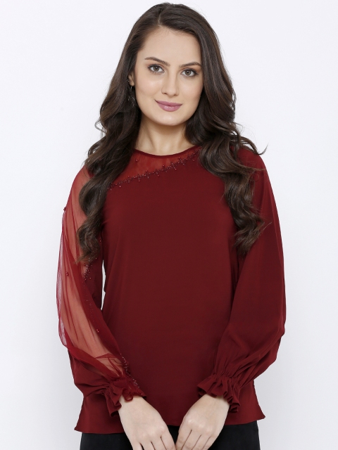Soie Women Maroon Solid Top