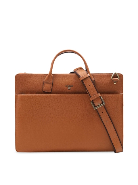 Da Milano Unisex Brown Textured Leather Laptop Bag