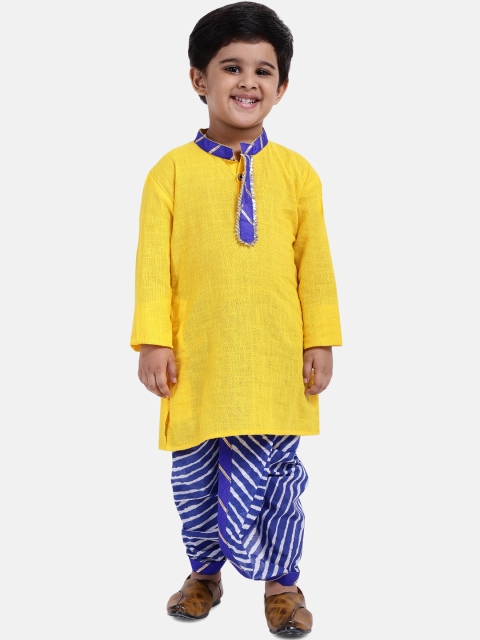 BownBee Boys Yellow & Blue Colourblocked Kurta with Dhoti Pants