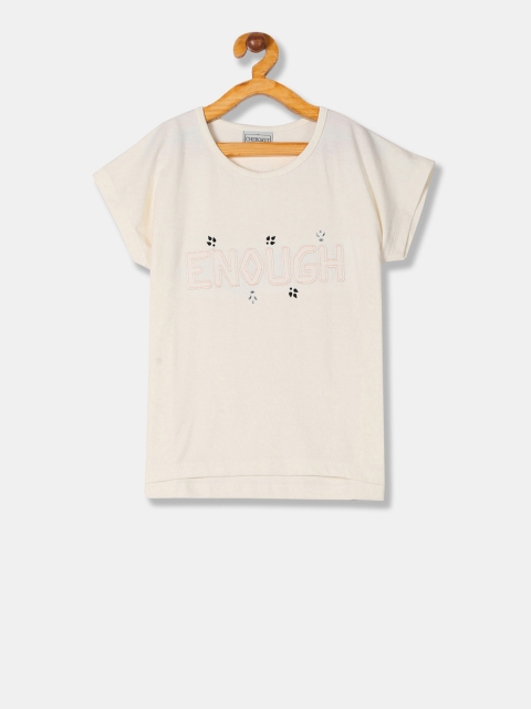Cherokee Girls Off-White Appliqued Round Neck T-shirt