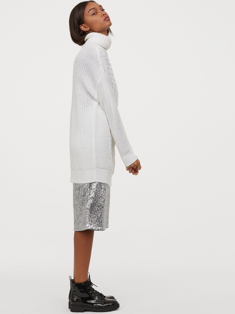 H&M White Cable-Knit Polo-Neck Jumper