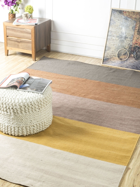 Jaipur Rugs Multicoloured Striped Anti-Skid Polyester Carpet, Multi