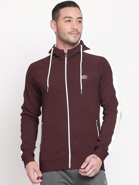 Ajile by Pantaloons Men Maroon & White Colourblocked Hooded Sweatshirt