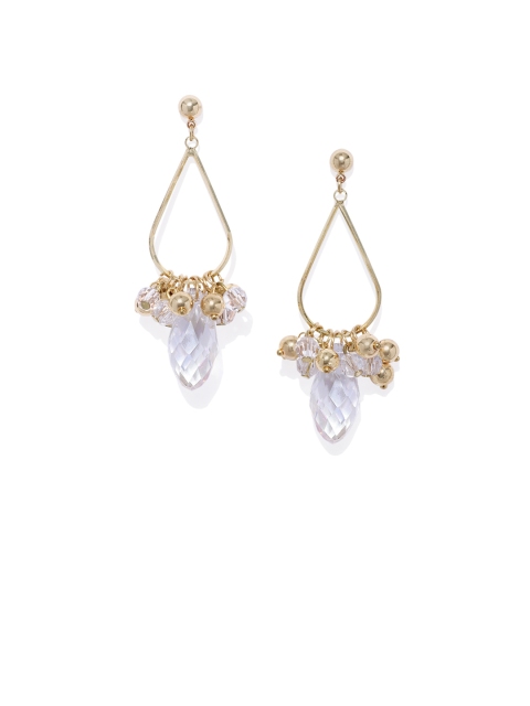 Blisscovered White & Gold-Toned Teardrop Shaped Drop Earrings